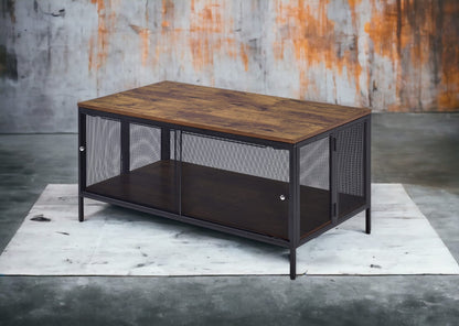 Black Oak Folding Coffee Table with Storage for Living Room