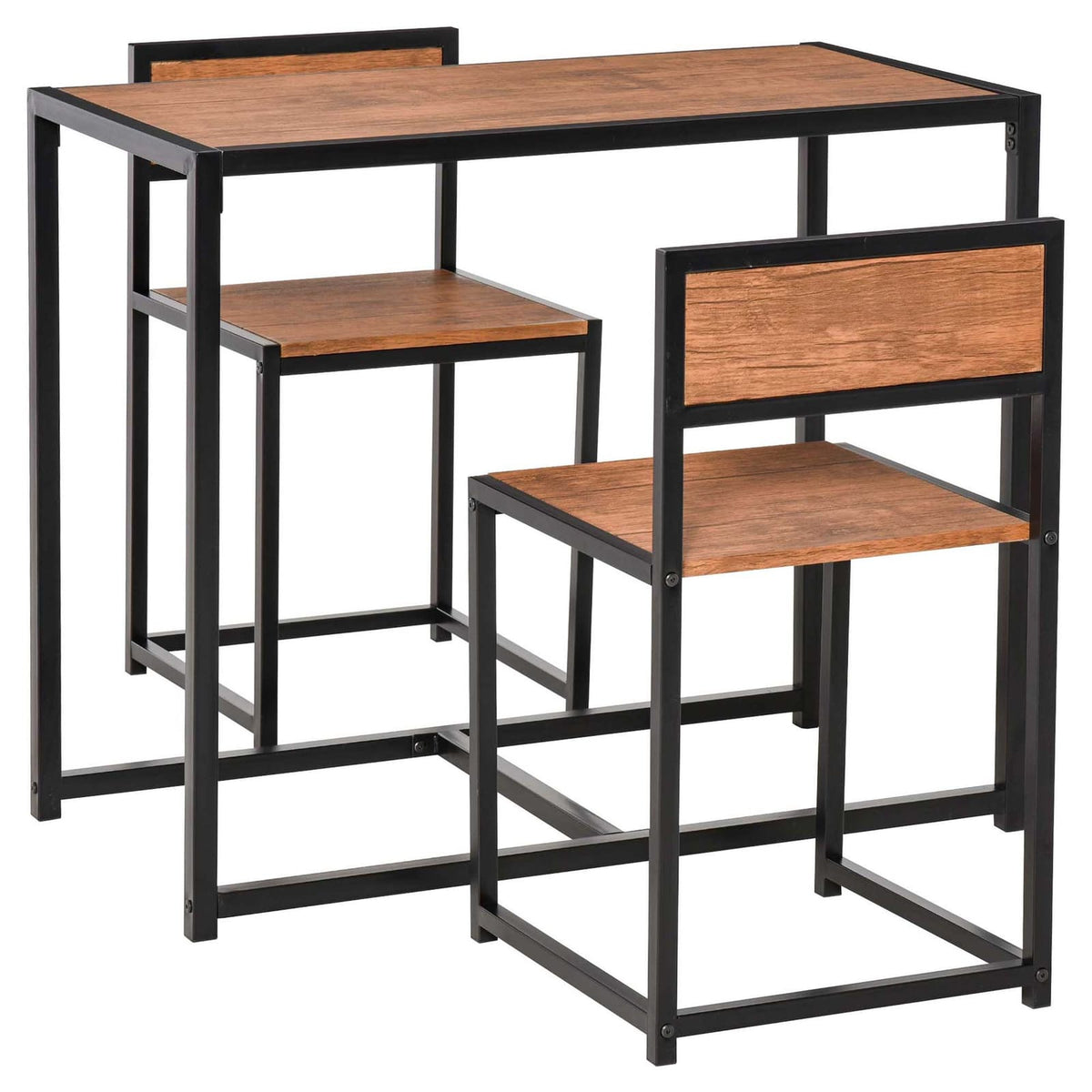 Brown MDF Dining Table Set for 2 with Stools for Dining Room