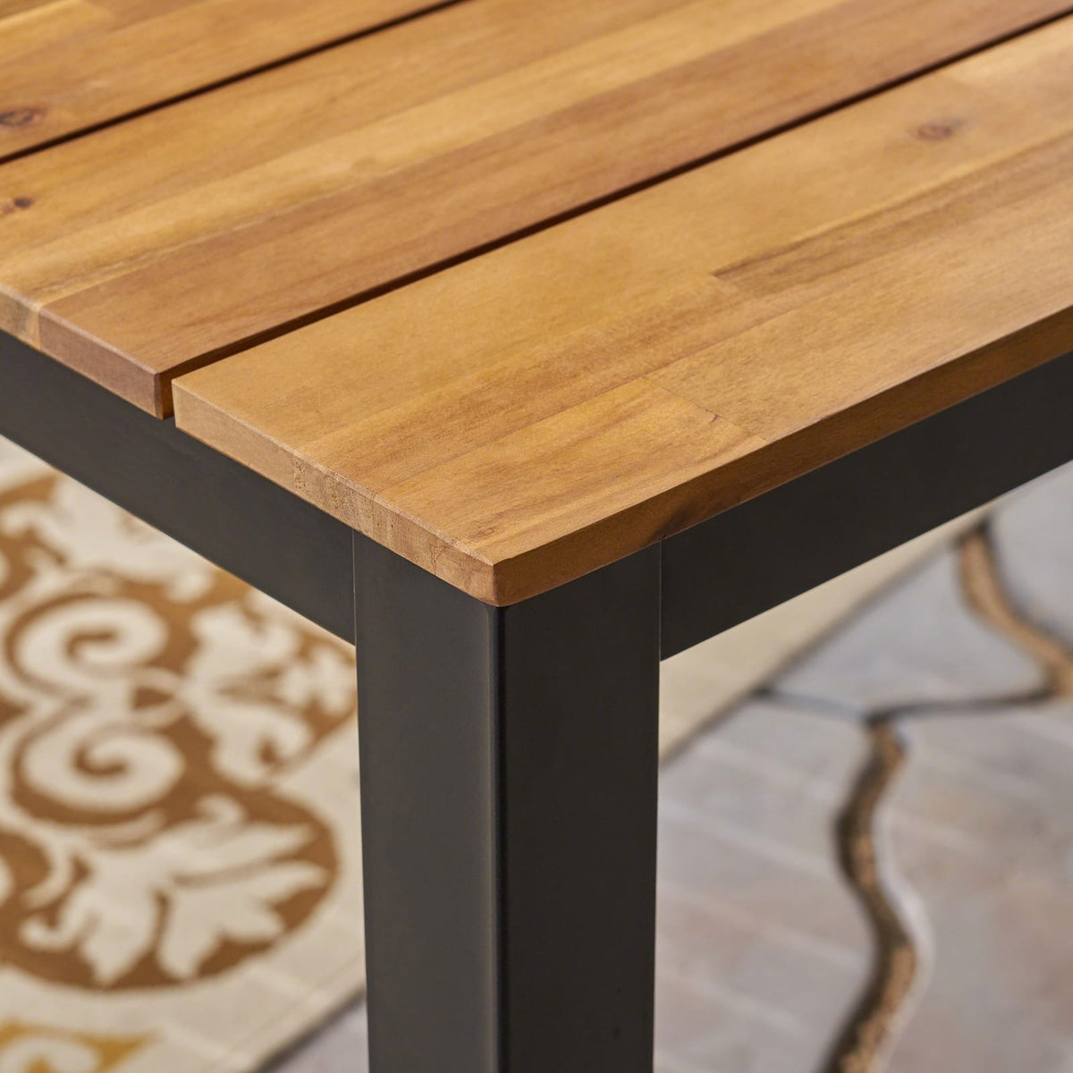 71" Black Acacia Wood Outdoor Dining Table