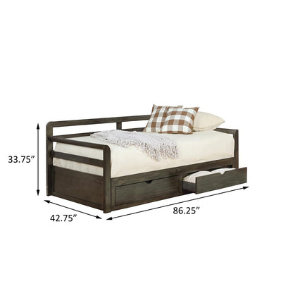 Grey 2-Drawer Daybed with Extension Trundle - Twin XL for Living Room
