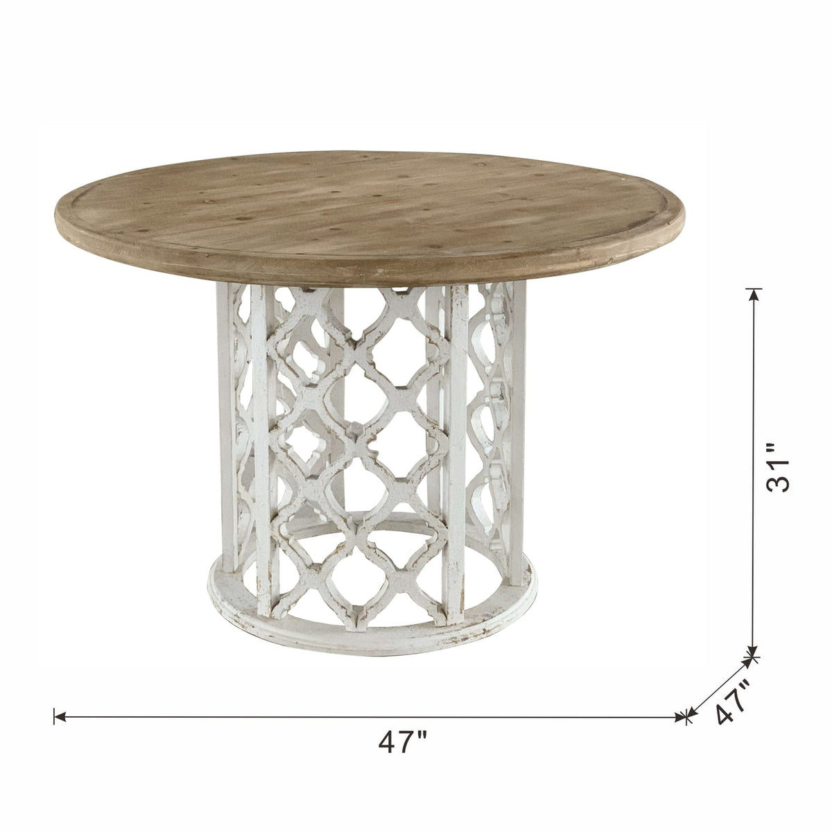 47" Round Brown Wood Dining Table - Farmhouse Style
