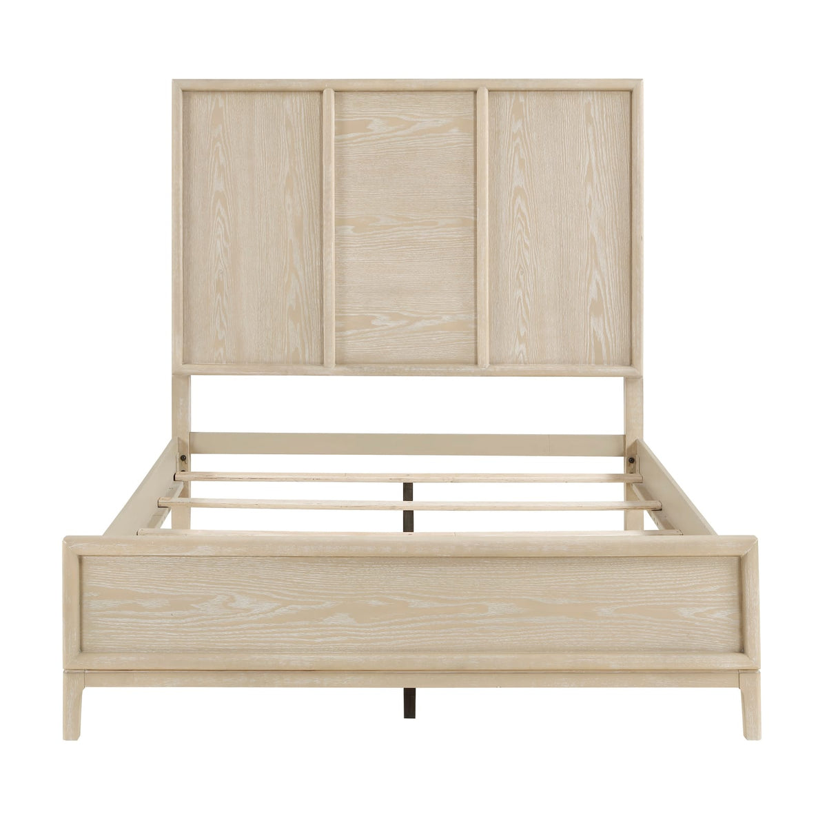 Contemporary Queen Size Panel Bed - Light Brown Finish