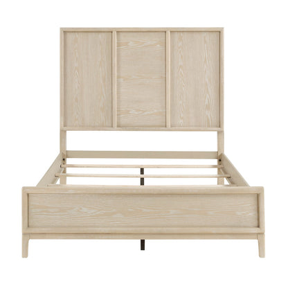 Contemporary Queen Size Panel Bed - Light Brown Finish
