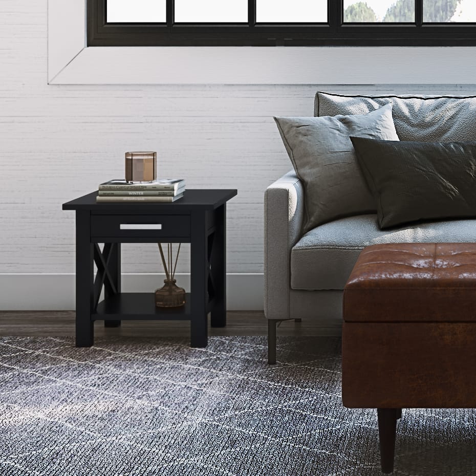 Black Wood End Table with Drawer for Bedroom Storage for Living Room