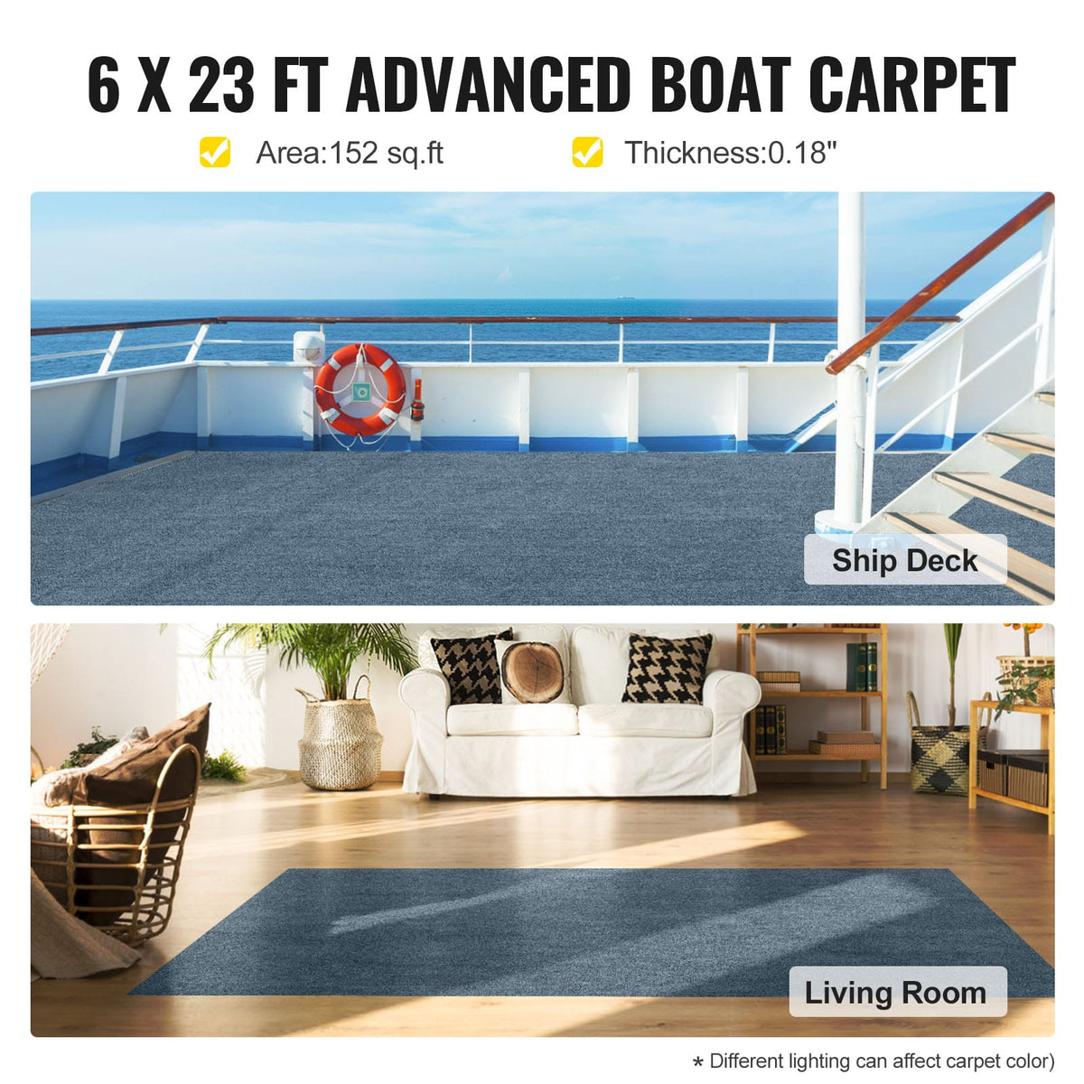 6 ft x 23 ft Gray Polyester Marine Carpet - Boat Rug