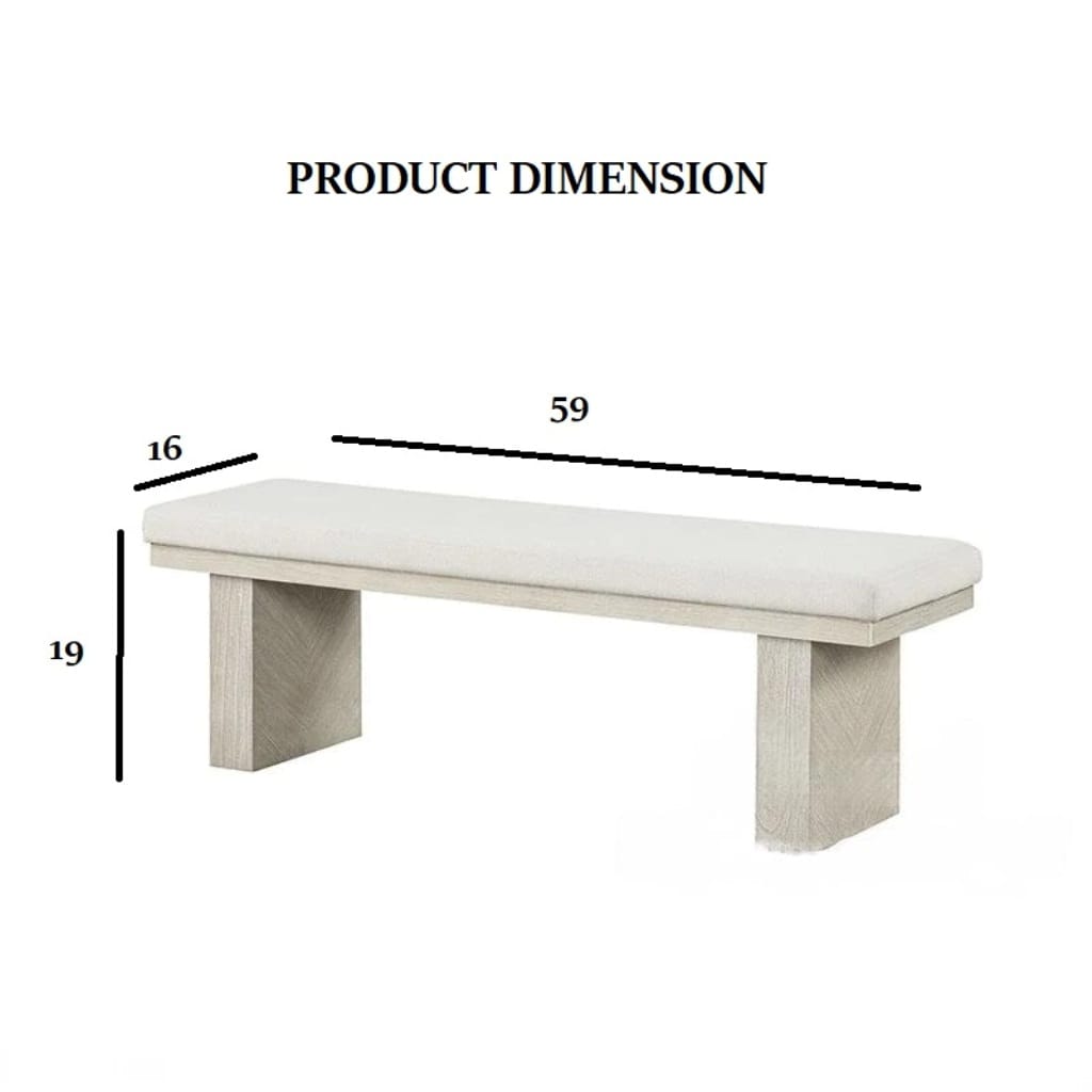 Natural Farmhouse Dining Bench with Fabric and Foam Cushion