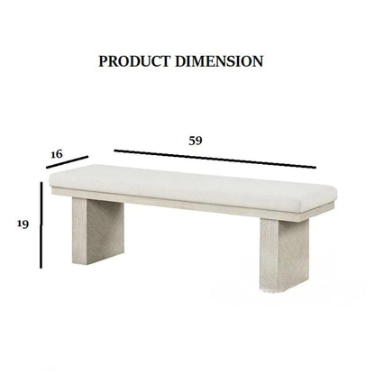 Natural Farmhouse Dining Bench with Fabric and Foam Cushion