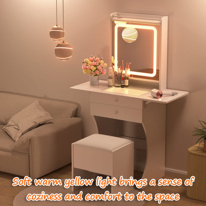 White MDF Makeup Vanity with Stool - Bedroom Storage