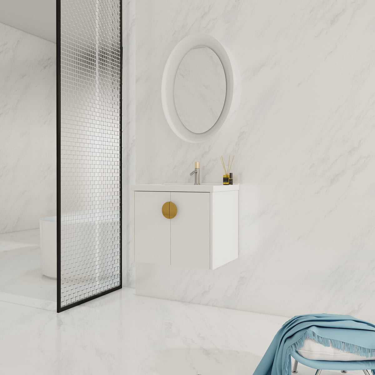24 Inch Soft Close Bathroom Vanity with Sink - Gloss White Plywood