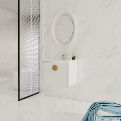 24 Inch Soft Close Bathroom Vanity with Sink - Gloss White Plywood