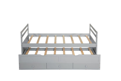Twin Size Bed with Headboard Grey Pine Wood Frame