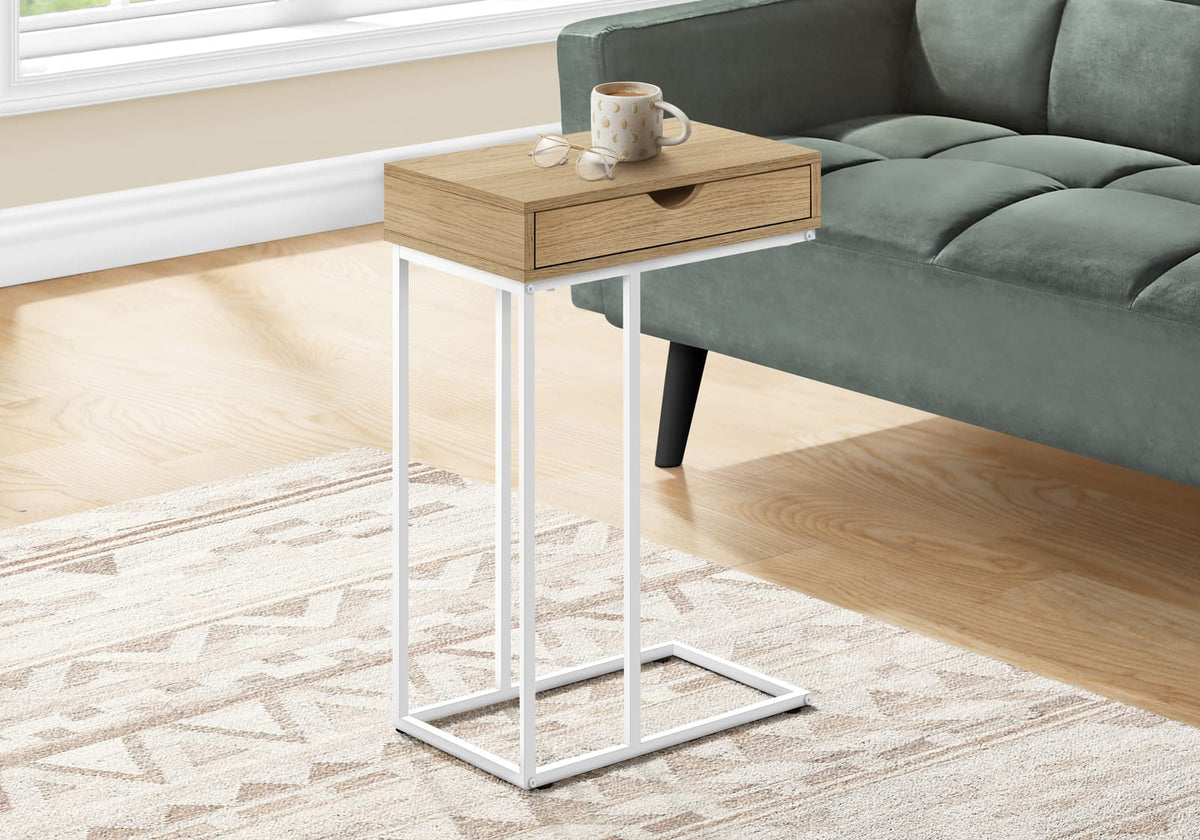 C-Shaped Accent Table - Storage Drawer Natural