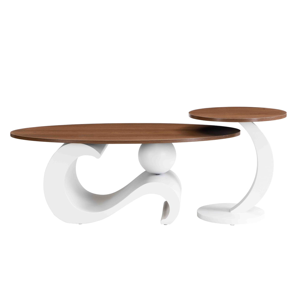 White Nesting Coffee Table Set of 2, Oval & Round Tables for Living Room