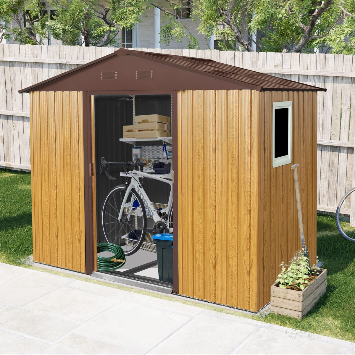 Coffee Metal Storage Shed for Garden and Backyard Outdoor Storage