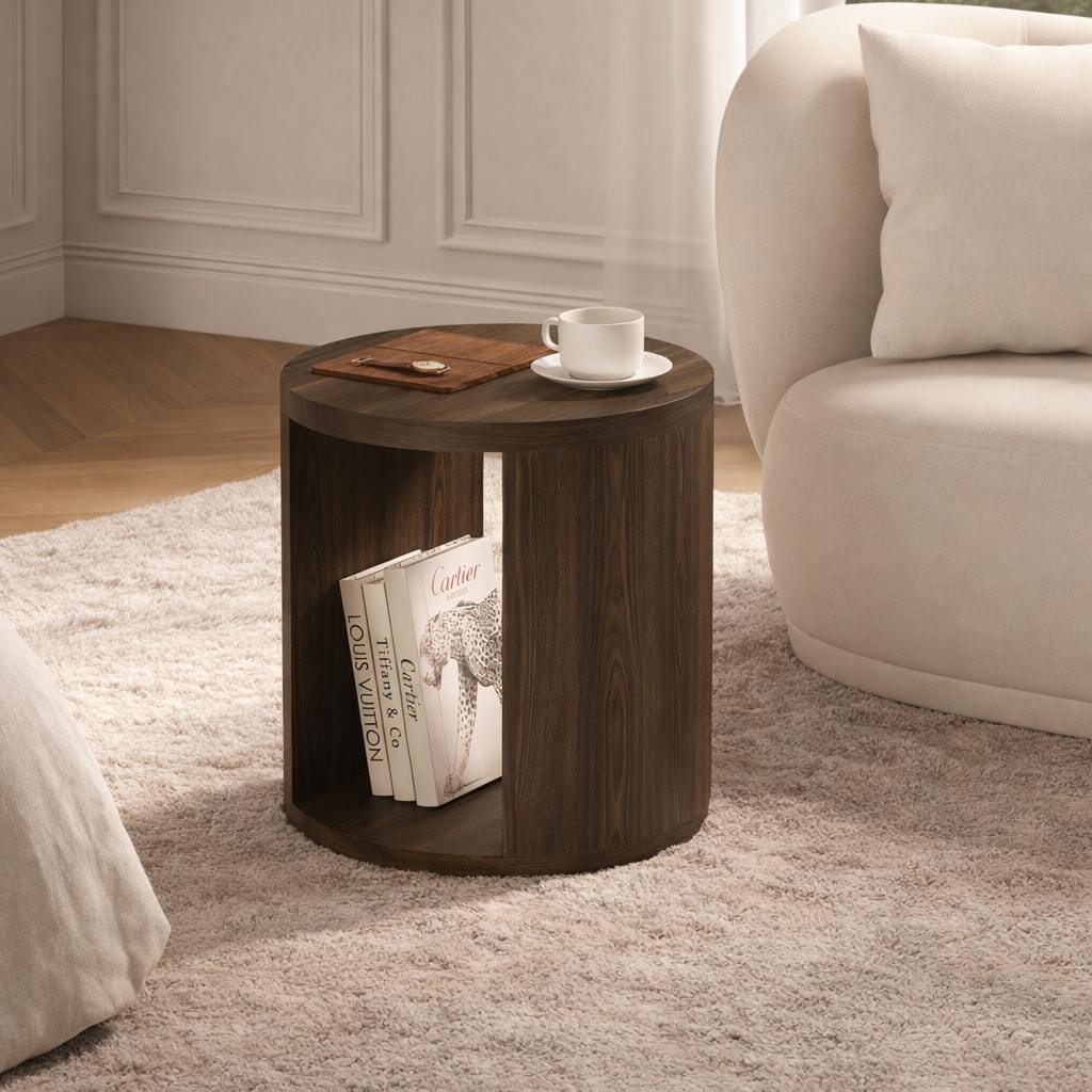 Walnut MDF End Table with Storage Compartment for Living Room