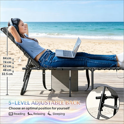 Folding Tanning Chair - Gray Outdoor Chaise Lounge