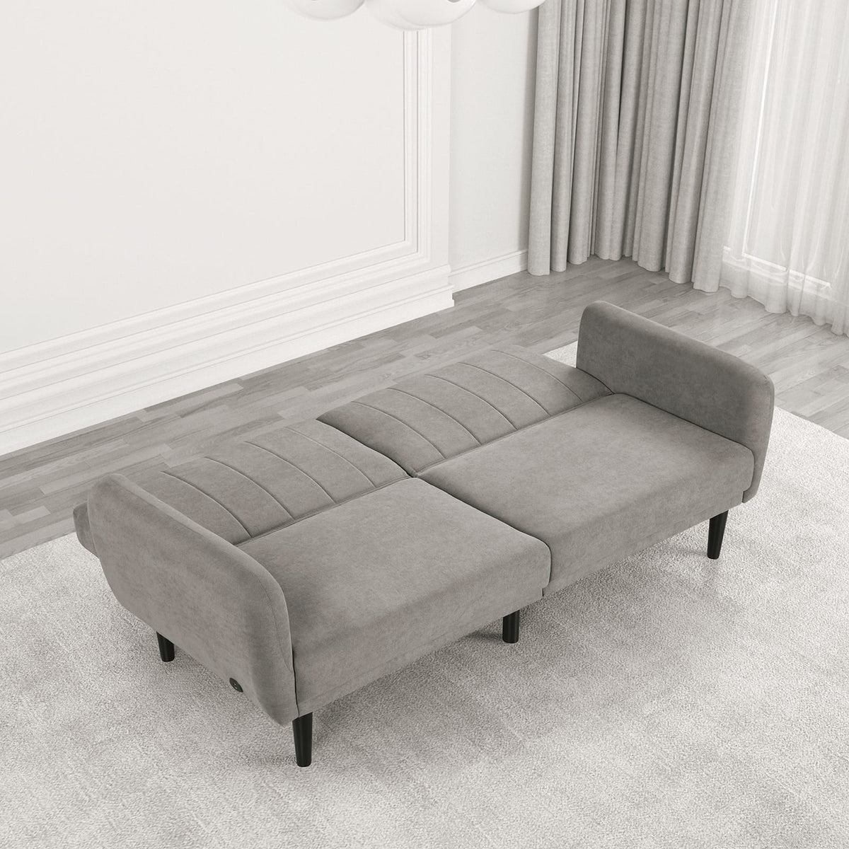 81" Gray Fabric Futon Sofa Converts to Bed