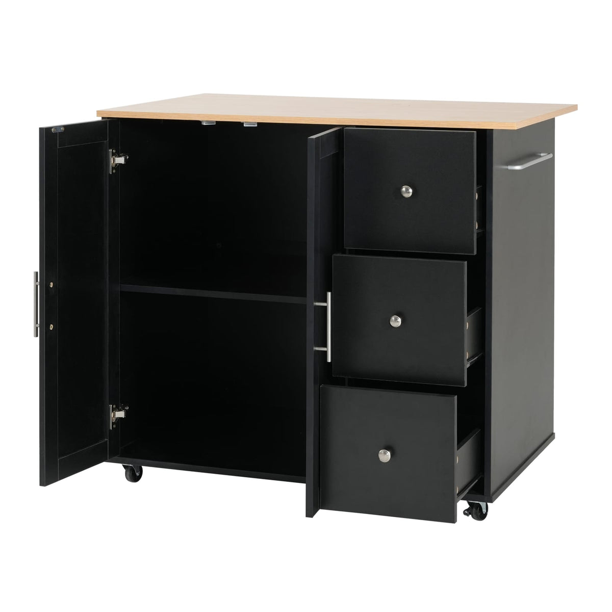 Mobile Kitchen Cart with Storage - 39.76" Rolling Island, Black