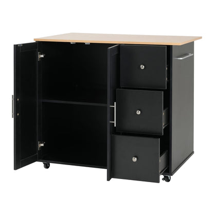 Mobile Kitchen Cart with Storage - 39.76" Rolling Island, Black