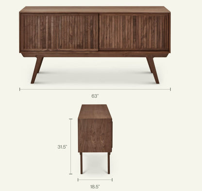 63" Walnut Wood Media Cabinet - Contemporary Storage