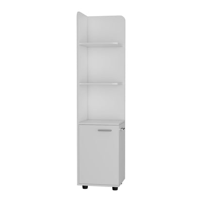 White Particle Board Corner Bathroom Cabinet with Shelves and Doors for Living Room