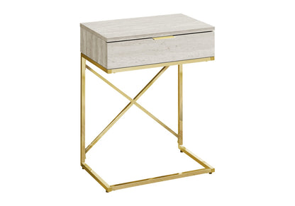 Beige Accent Table - Storage Drawer Side Table, Marble Look
