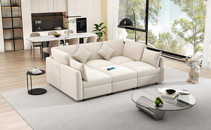 86.6" Beige Modular Sectional Sofa - 5 Seat Chenille