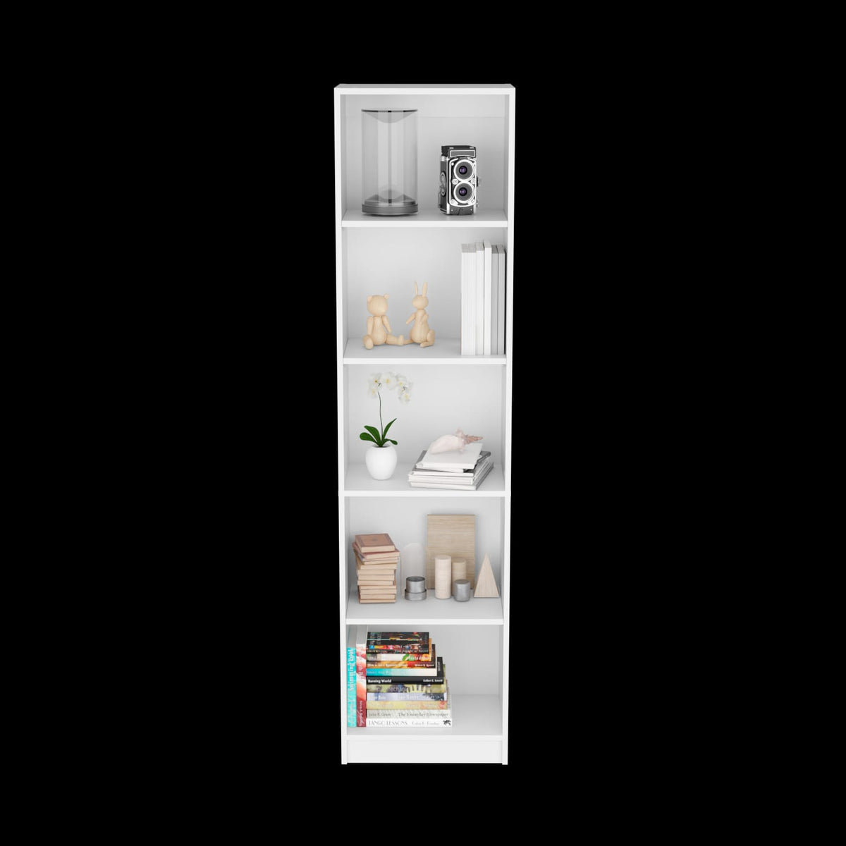 White Engineered Wood Bookcase - 5 Shelves, 17.7"W for Living Room