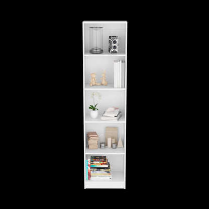 White Engineered Wood Bookcase - 5 Shelves, 17.7"W for Living Room