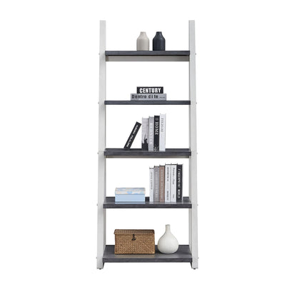 5-Tier Shelves - Grey+White Solid Wood Storage Rack for Home Office & Living Room