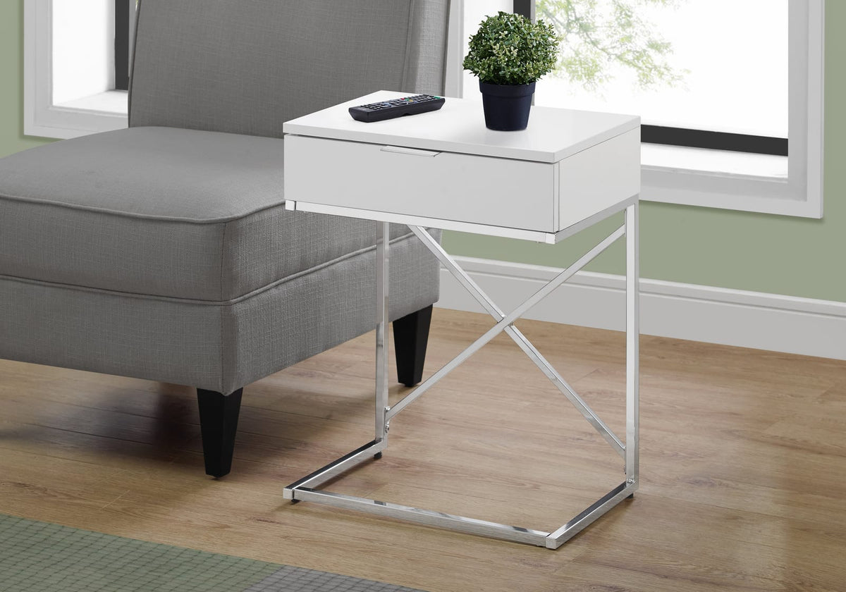 White Accent Table with Storage Drawer - Nightstand or End Table