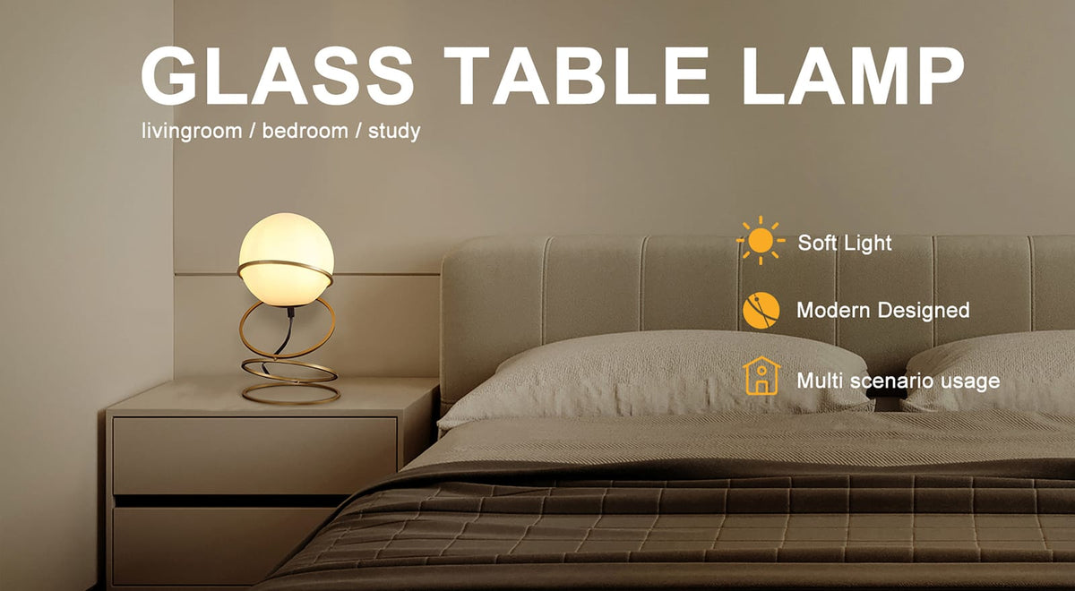 Gold & White Glass Table Lamp - Modern Accent Lighting