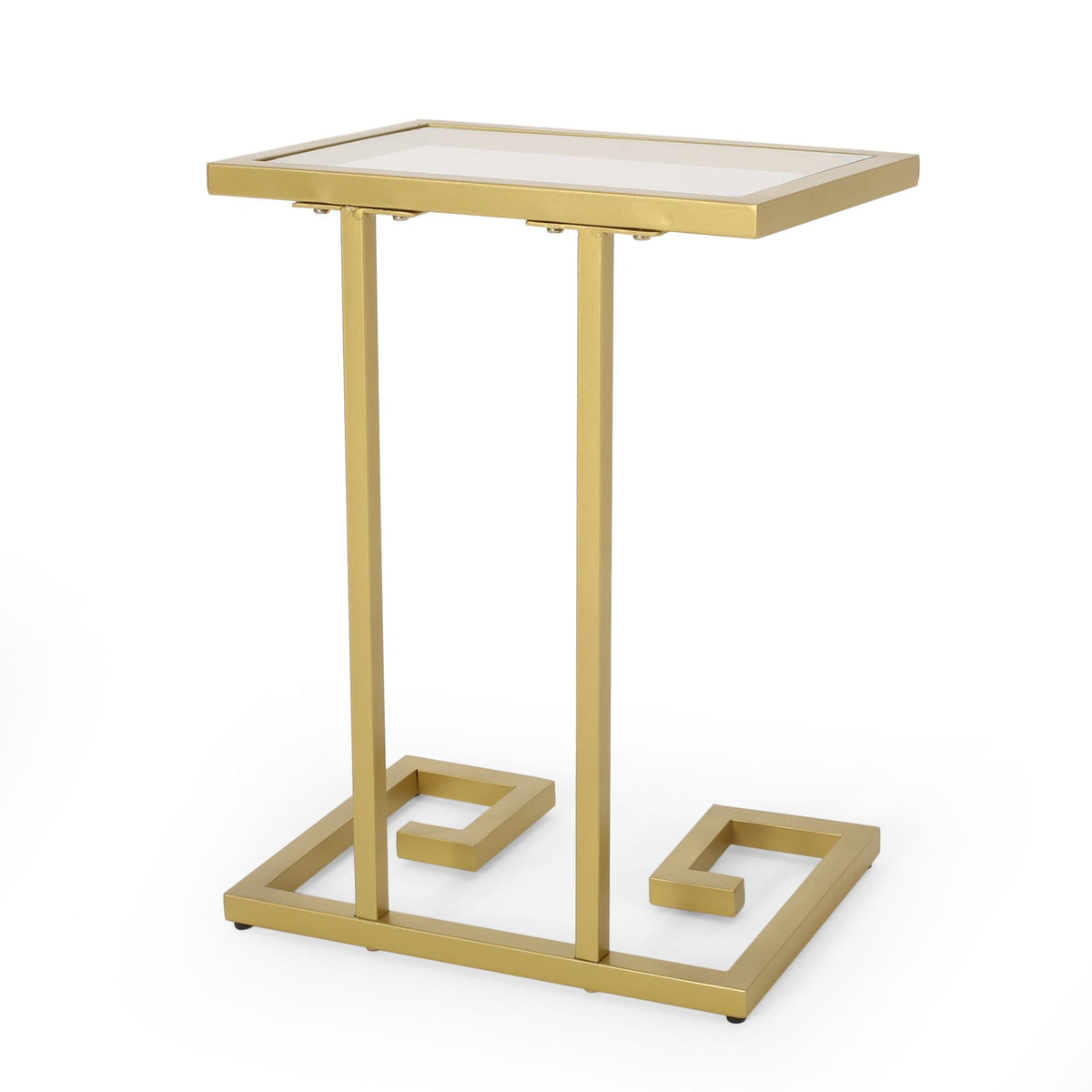 Gold Iron C-Shaped End Table with Tempered Glass Top for Living Room