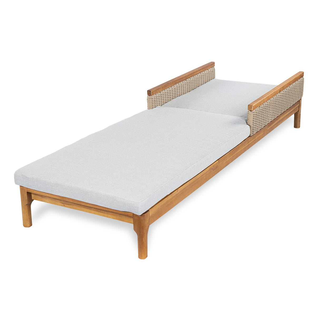 Light Grey & Natural Acacia Wood Chaise Lounge - 76.8" Outdoor Patio Seating