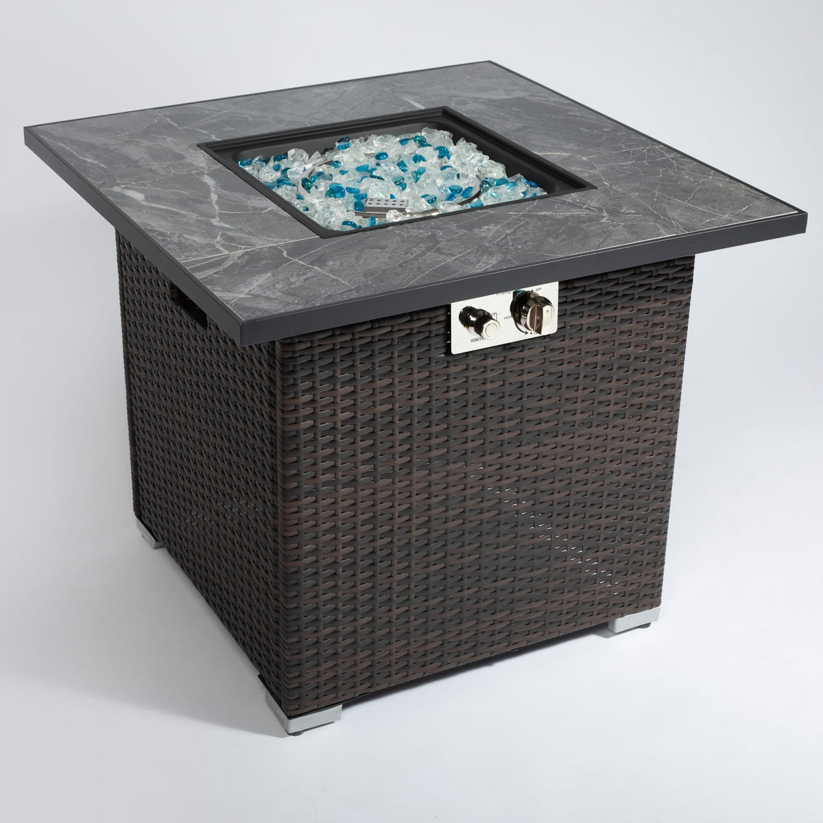 Espresso Wicker Square Fire Pit Table - 28 Inch Outdoor Heating