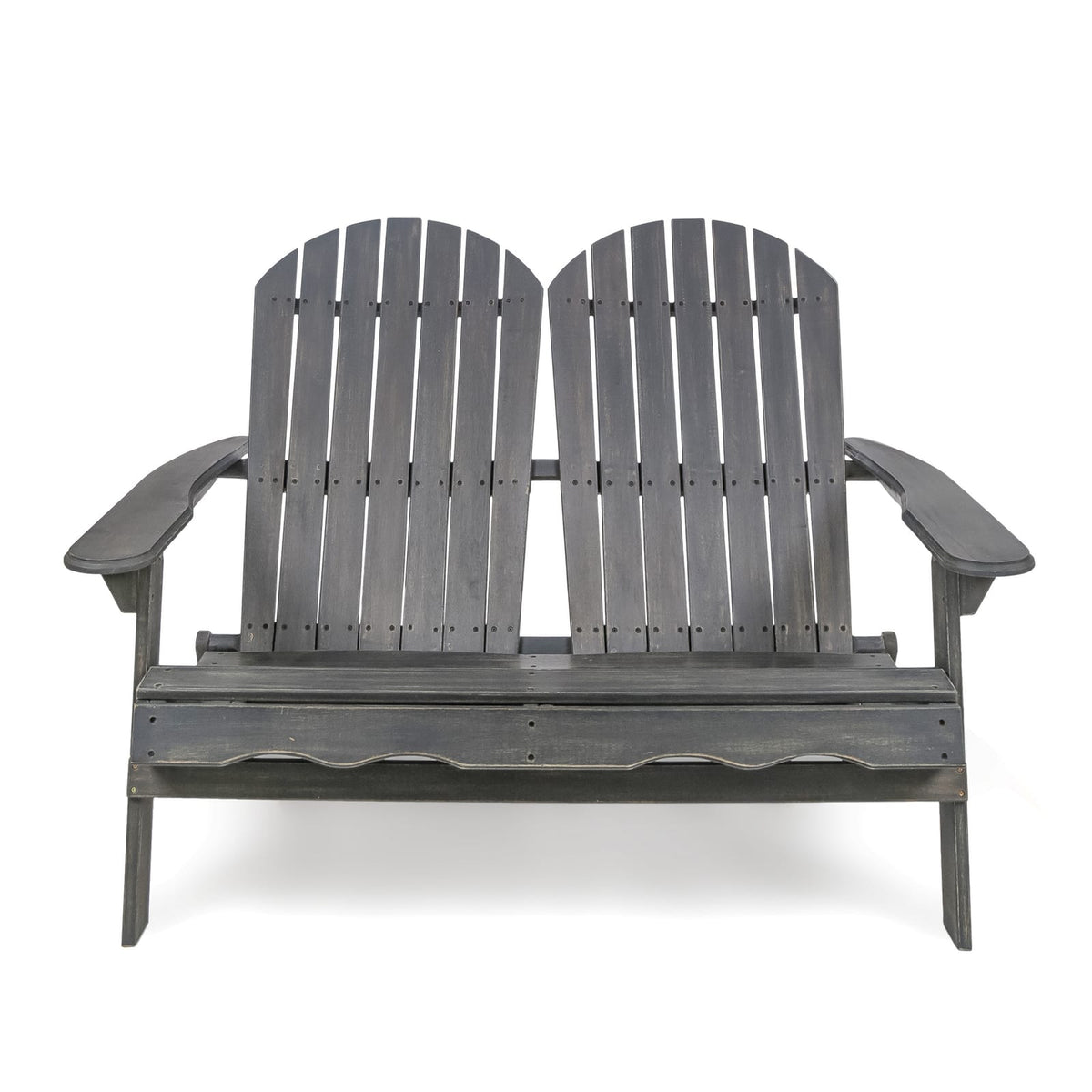 Dark Grey Acacia Wood Adirondack Loveseat for Patio Seating