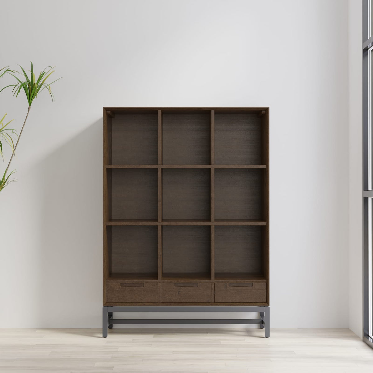 Walnut Brown 9-Cube Bookcase with Drawers - Office Storage