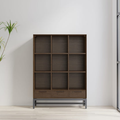 Walnut Brown 9-Cube Bookcase with Drawers - Office Storage
