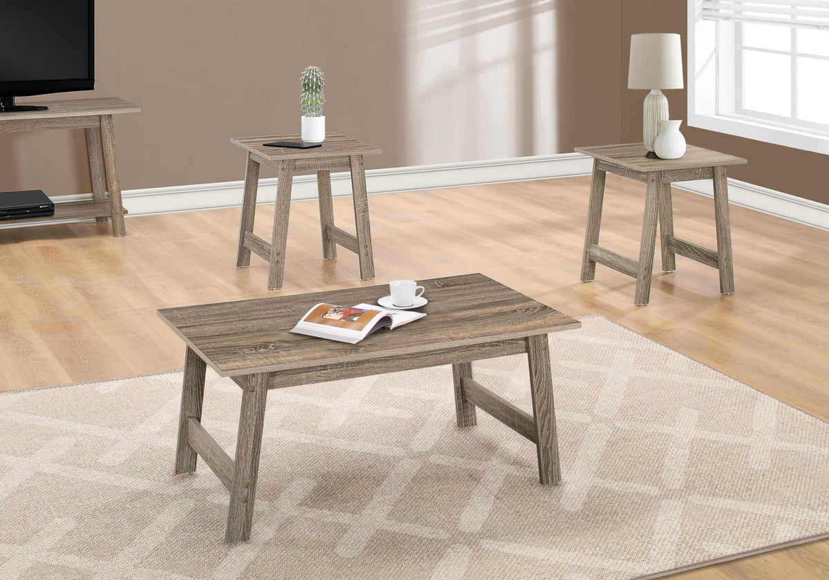 3 Piece Taupe Coffee Table Set - Living Room Accent Table