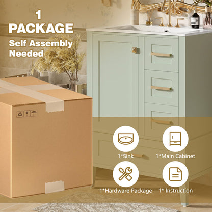 Green Bathroom Vanity with Sink - 24.8" Storage Cabinet