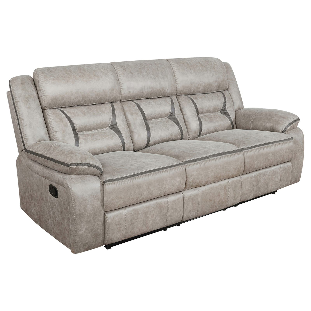 Taupe Leatherette Recliner Sofa with Wall Hugger and Drop-Down Table for Living Room