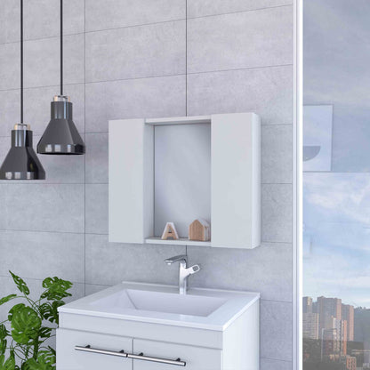 Modern Wall Mounted Bathroom Storage Cabinet in White Engineered Wood