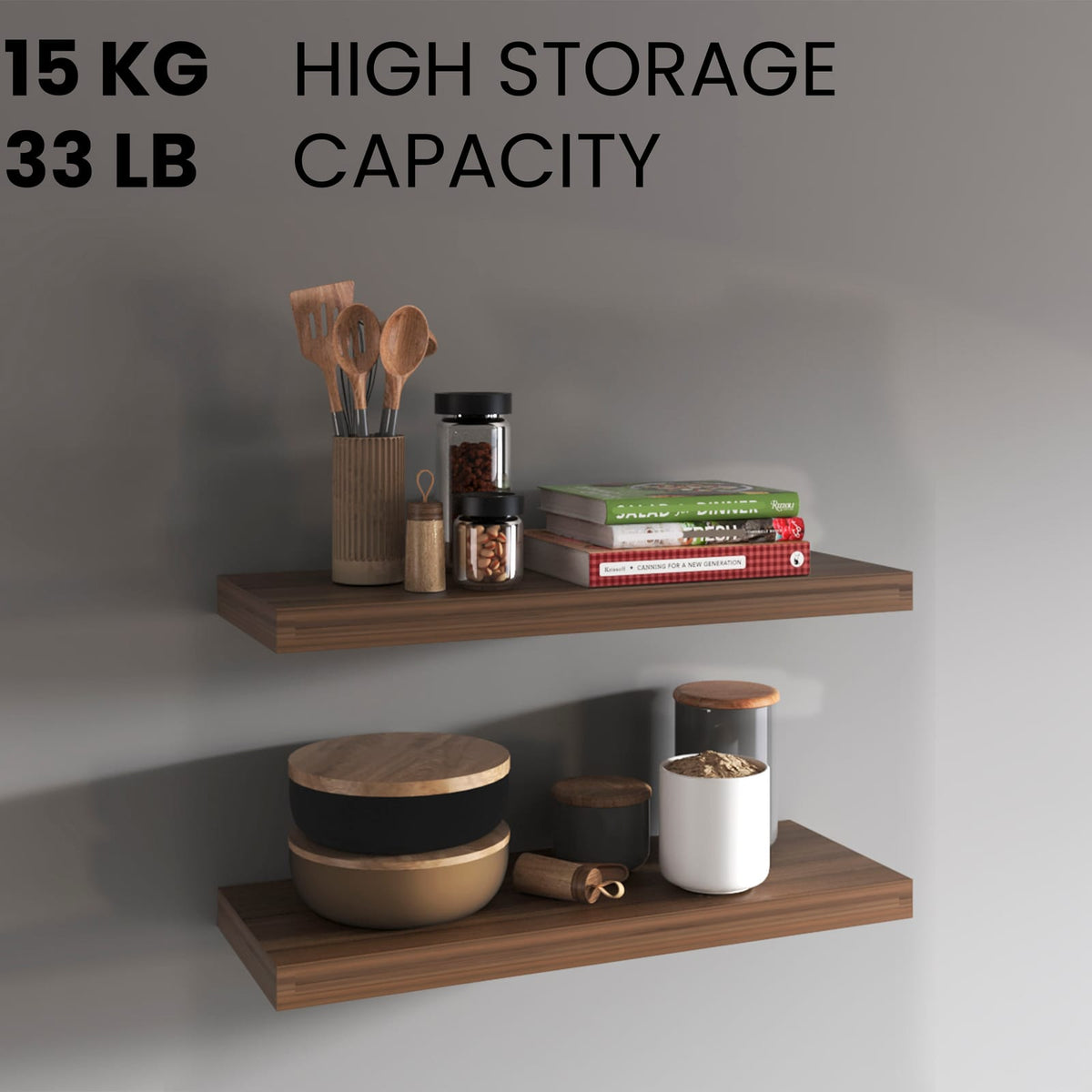 Floating Shelves, Light Brown, 2 Shelves, 1.50" H