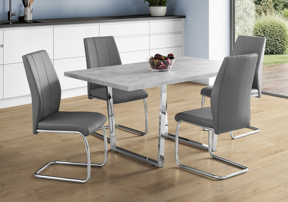 Dining Table, 60" Rectangular, Grey Laminate, Chrome Metal Legs
