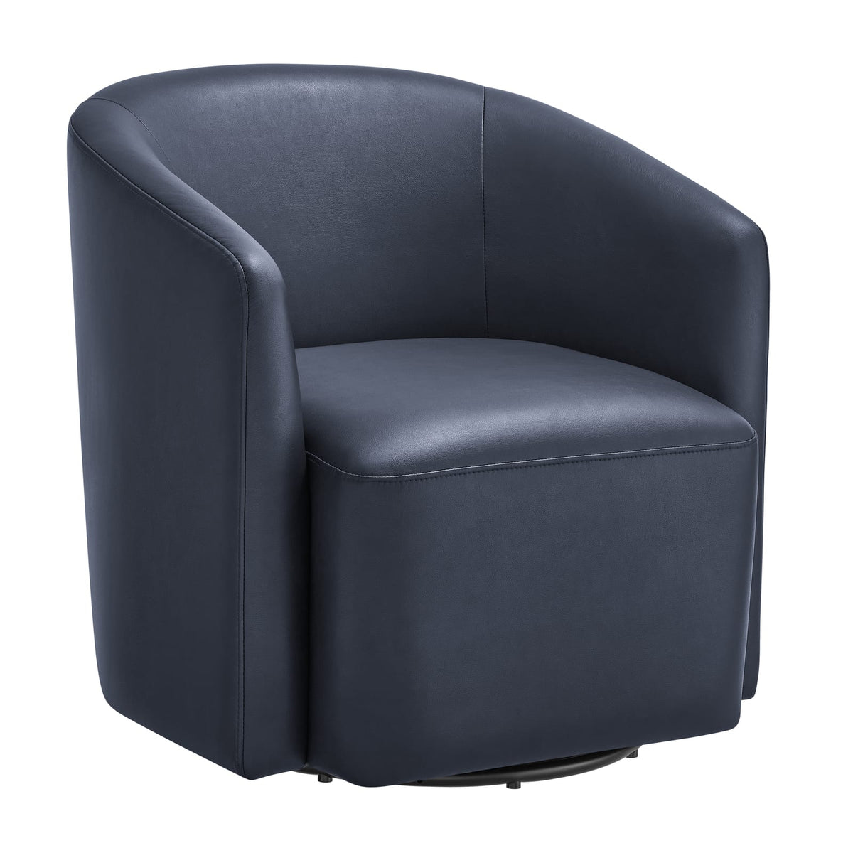 Blue Faux Leather Swivel Barrel Chair for Living Room Accent Seating