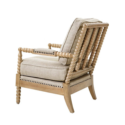 Light Grey + Camel Oak Accent Arm Chair - Comfortable & Stylish Seating