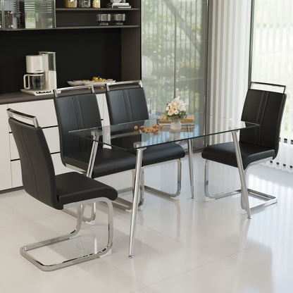 Transparent Glass Dining Table with Metal Legs, Modern Kitchen Table