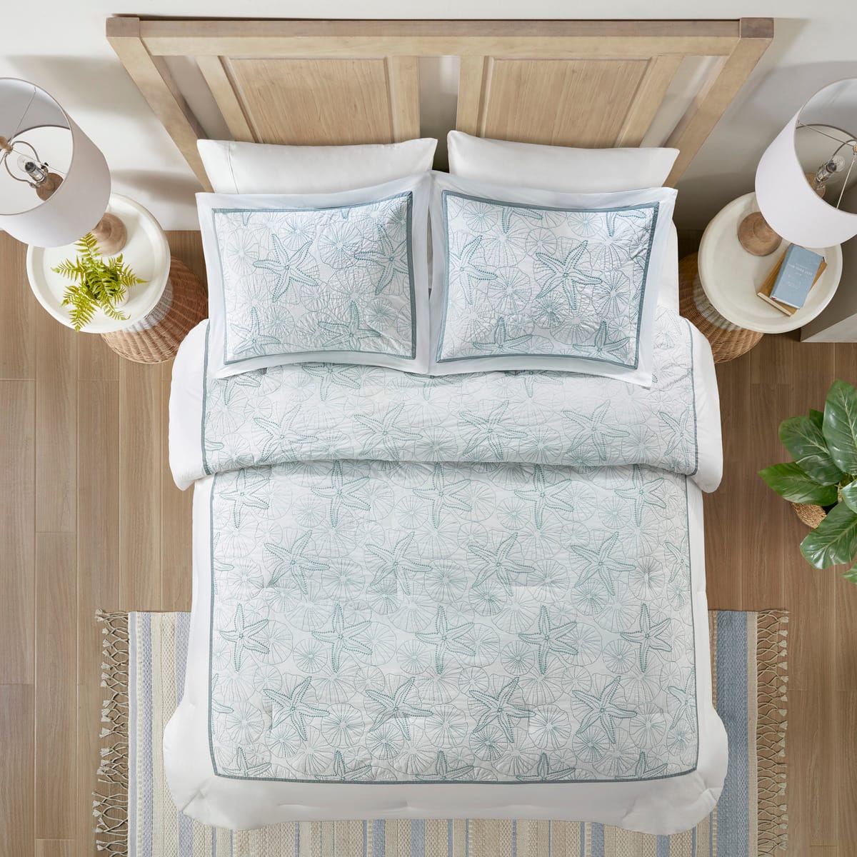 King Cotton Comforter Set - White Seashell Embroidery