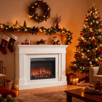 Living Room 44" Jasmine White Electric Fireplace with Mantel - Realistic Flame Effect