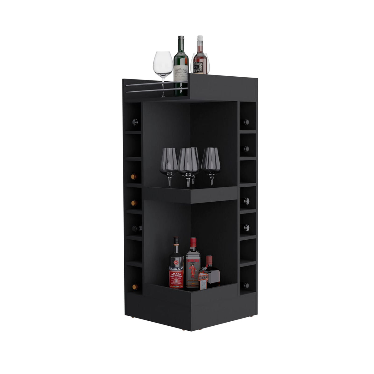 Black Engineered Wood Storage Cabinet with 16 Shelves for Living Room